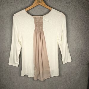 Anthropologie Dolan Cream High Low Top M Boho Minimalist Soft Knit Layered Back